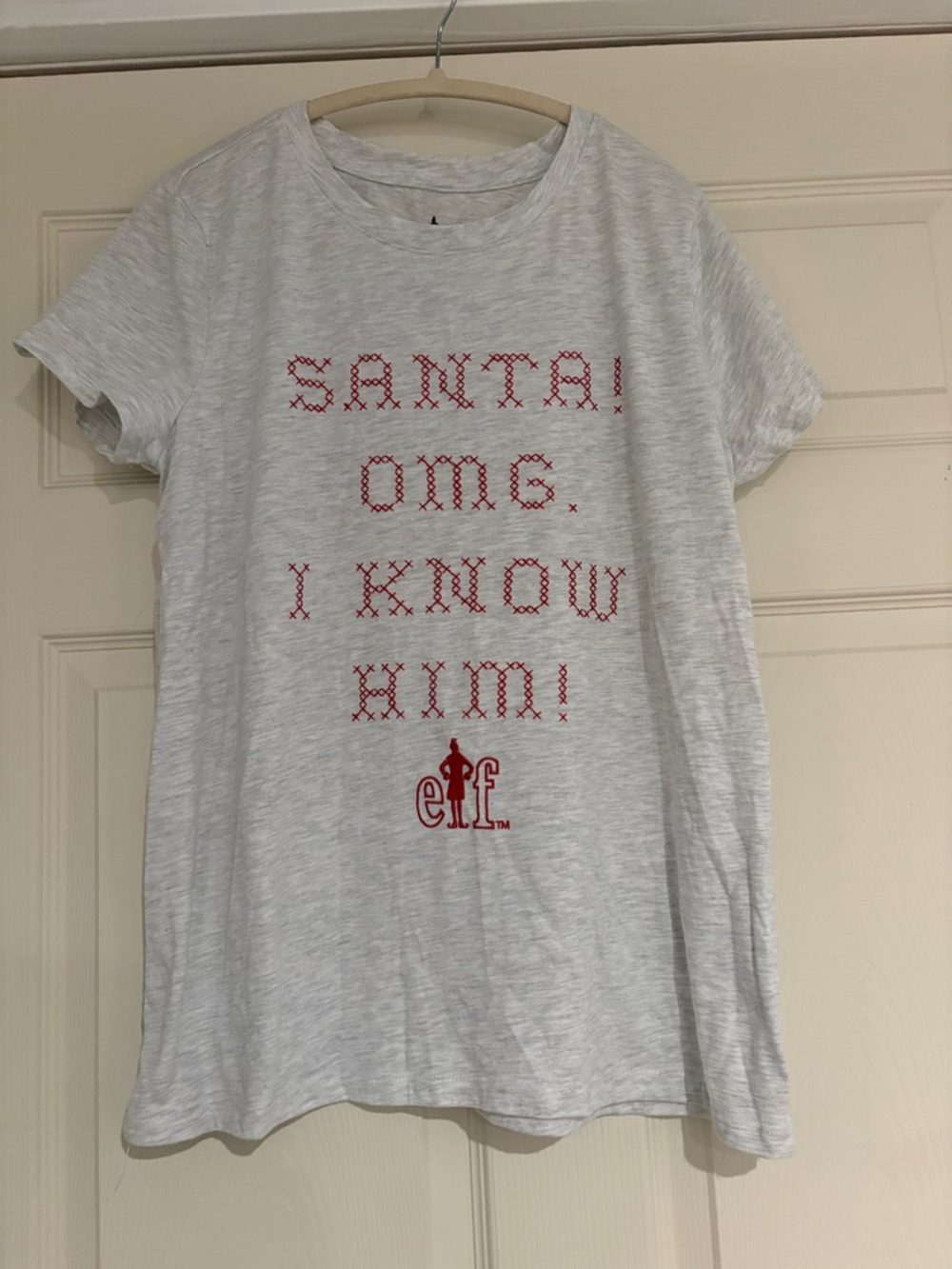 ELF Women's Light Gray Holiday Tee with Red Text